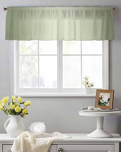 Sage Green Gradient Sheer Curtain Valances for Windows Kitchen Curtains Modern Minimalism Style Chiffon Window Treatments Rod Pocket Short Topper Valance for Living Room Bathroom Basement 54x18 Inch in Saudi Arabia