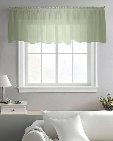 Sage Green Gradient Sheer Curtain Valances for Windows Kitchen Curtains Modern Minimalism Style Chiffon Window Treatments Rod Pocket Short Topper Valance for Living Room Bathroom Basement 54x18 Inch in Saudi Arabia