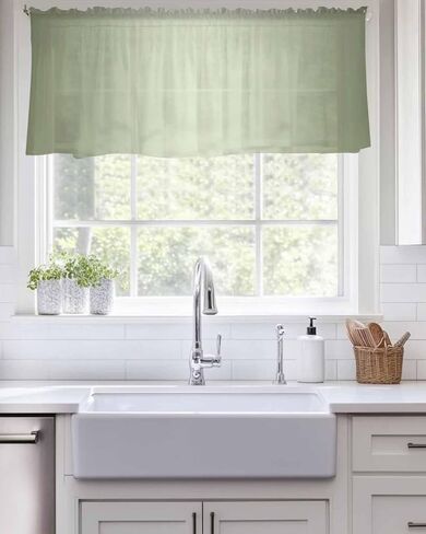 Sage Green Gradient Sheer Curtain Valances for Windows Kitchen Curtains Modern Minimalism Style Chiffon Window Treatments Rod Pocket Short Topper Valance for Living Room Bathroom Basement 54x18 Inch in Saudi Arabia