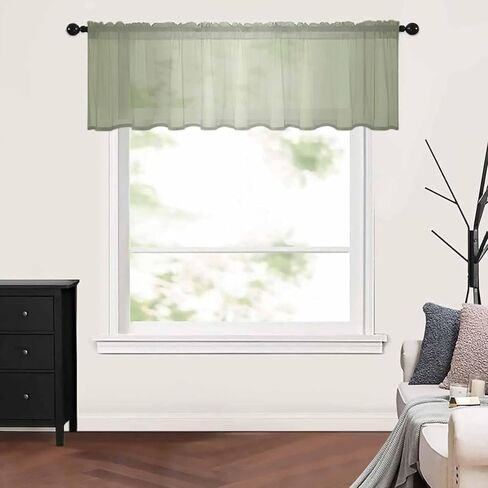 Sage Green Gradient Sheer Curtain Valances for Windows Kitchen Curtains Modern Minimalism Style Chiffon Window Treatments Rod Pocket Short Topper Valance for Living Room Bathroom Basement 54x18 Inch in Saudi Arabia