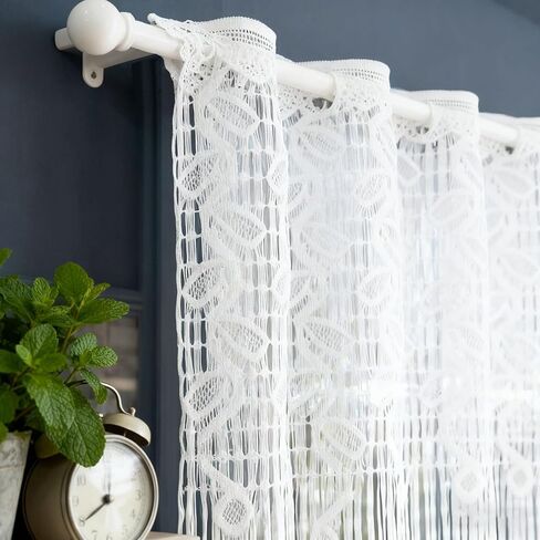 1 لوحة بيضاء الدانتيل ورقة نمط شير الستار الستارة للمطبخ نافذة صغيرة قضيب جيب ديكور الخصوصية جوفاء الدانتيل شرابة الطبقة الستائر للمقهى شرفة نافذة المدخل (أبيض، W43 L24 بوصة) in Kuwait