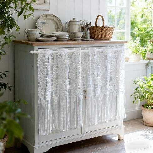 1 لوحة بيضاء الدانتيل ورقة نمط شير الستار الستارة للمطبخ نافذة صغيرة قضيب جيب ديكور الخصوصية جوفاء الدانتيل شرابة الطبقة الستائر للمقهى شرفة نافذة المدخل (أبيض، W43 L24 بوصة) in Kuwait