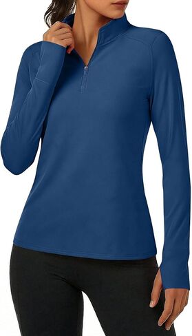 Womens Sun Shirt Summer Long Sleeve Mock Neck UPF50+ UV Tops with Thumb Hole Quarter Zip Up Quick Dry Hiking Shirts in Saudi Arabia
