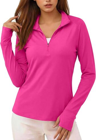 Womens Sun Shirt Summer Long Sleeve Mock Neck UPF50+ UV Tops with Thumb Hole Quarter Zip Up Quick Dry Hiking Shirts in Saudi Arabia