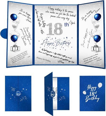 Crenics 18th Birthday Decorations for Boy or Girls, Creative 18th Birthday Guest Book Alternative, Blue and Silver 18 Birthday Signature Book 18 x 12 inch, Great 18 Birthday Gifts in Kuwait