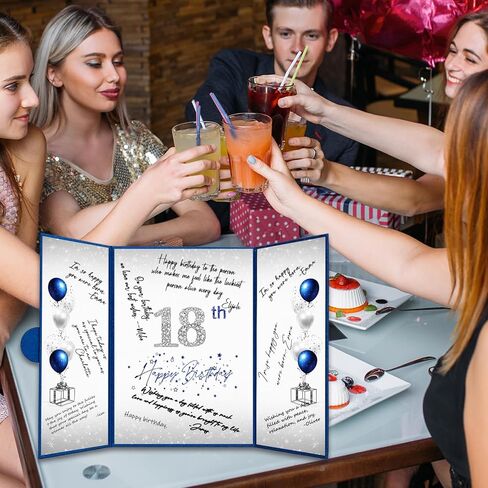 Crenics 18th Birthday Decorations for Boy or Girls, Creative 18th Birthday Guest Book Alternative, Blue and Silver 18 Birthday Signature Book 18 x 12 inch, Great 18 Birthday Gifts in Kuwait