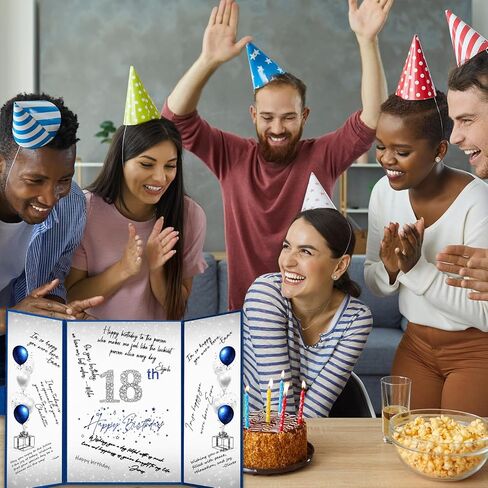 Crenics 18th Birthday Decorations for Boy or Girls, Creative 18th Birthday Guest Book Alternative, Blue and Silver 18 Birthday Signature Book 18 x 12 inch, Great 18 Birthday Gifts in Kuwait