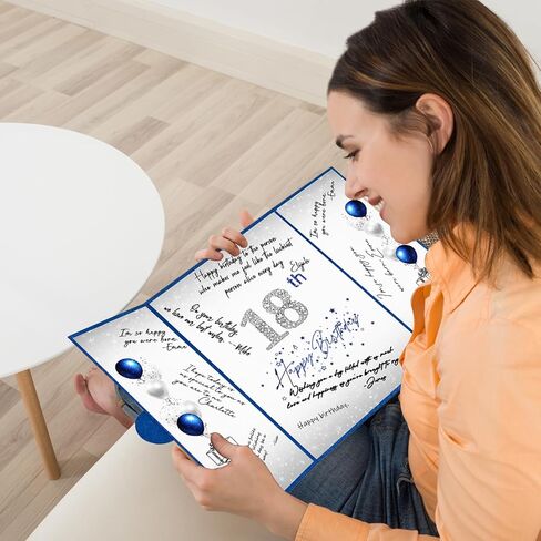 Crenics 18th Birthday Decorations for Boy or Girls, Creative 18th Birthday Guest Book Alternative, Blue and Silver 18 Birthday Signature Book 18 x 12 inch, Great 18 Birthday Gifts in Kuwait