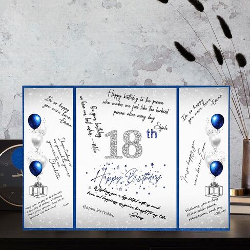 Crenics 18th Birthday Decorations for Boy or Girls, Creative 18th Birthday Guest Book Alternative, Blue and Silver 18 Birthday Signature Book 18 x 12 inch, Great 18 Birthday Gifts in Kuwait