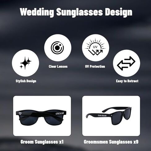 10 Pcs Groomsmen Gifts, Bachelor Party Favors, 1+9 Square Wedding Sunglasses for Groom, Team Groom, Mens Sunglasses Fashion Wedding Favors Bachelorette Party Accessories in Kuwait