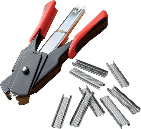 LEM Products Spring-Loaded Hog Ring Pliers, 100 Galvanized Steel Rings, Red and Black in Kuwait
