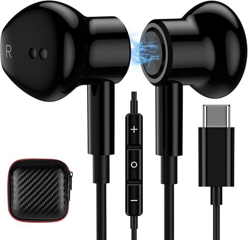 سماعات رأس USB C لهاتف iPhone 15 Pro Max Galaxy S20 FE S23 مع خاصية إلغاء الضوضاء من النوع C سماعة رأس سلكية مغناطيسية في الأذن مع ميكروفون سماعات أذن استريو لهاتف Samsung S21 S22 A53 A54 Z Flip 5 Pixel 6 7 6a 7a 8 in Kuwait