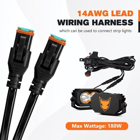 LIGHTFOX LED Light Bar Wiring Harness Kit-14AWG Wiring Kit with 12V Power Relay 40A Blade Fuse On/Off Flush Mounted Switch Dual DT 2-Pin Waterproof Connectors for LED Work Light-2 Lead (Square) in Saudi Arabia
