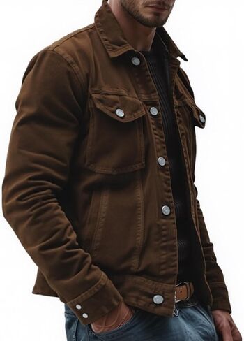 Men's Vintage Corduroy Lapel Jacket,Single Breasted Work Coat with Multi Pockets,Durable Warm Outerwear,Casual in Saudi Arabia