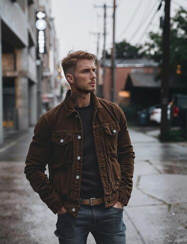 Men's Vintage Corduroy Lapel Jacket,Single Breasted Work Coat with Multi Pockets,Durable Warm Outerwear,Casual in Saudi Arabia