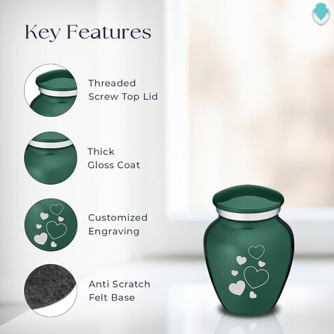 Geturns Embrace Keepsake Personalized Floating Heart Cremation Urns for Human Ashes I Green Funeral Urn for Women and Men with Double Side Engraving I 3.5 lbs in Saudi Arabia