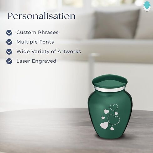 Geturns Embrace Keepsake Personalized Floating Heart Cremation Urns for Human Ashes I Green Funeral Urn for Women and Men with Double Side Engraving I 3.5 lbs in Saudi Arabia