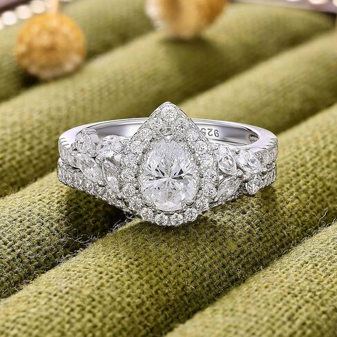 925 Sterling Silver Pear Cut Halo Wedding Engagement Rings Set for Women Bridal Ring Sets AAAAA Cubic Zirconia Promise Band Anniversary Size 5-10 in Kuwait