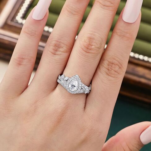 925 Sterling Silver Pear Cut Halo Wedding Engagement Rings Set for Women Bridal Ring Sets AAAAA Cubic Zirconia Promise Band Anniversary Size 5-10 in Kuwait