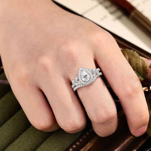 925 Sterling Silver Pear Cut Halo Wedding Engagement Rings Set for Women Bridal Ring Sets AAAAA Cubic Zirconia Promise Band Anniversary Size 5-10 in Kuwait