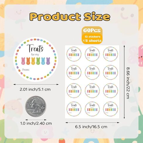 60Pcs Easter Stickers, 2" Treats for My Peeps Stickers, Easter Bunny Stickers, Easter from Name Stickers for Goodie Bag Envelope Seal Card Party Decors in Kuwait