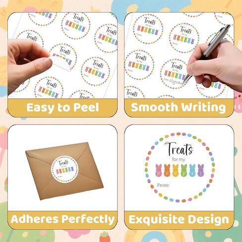 60Pcs Easter Stickers, 2" Treats for My Peeps Stickers, Easter Bunny Stickers, Easter from Name Stickers for Goodie Bag Envelope Seal Card Party Decors in Kuwait