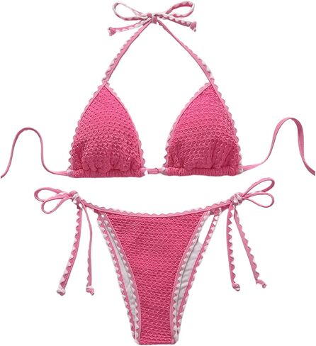 GORGLITTER Women's Stitch Triangle Halter Bikini Sets High Waisted Thong Swimsuit Summer Bathing Suit 2 Piece Swim Wear in Saudi Arabia