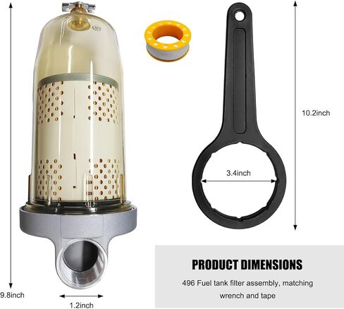 496 Fuel Tank Filter Assembly, 30 Micron Max 25 Gpm 150 Psi Diesel Water Separator with Wrench & Tape, Diesel Fuel Tank Filter Replacement with 1" NPT Top Cap Replace# B10-AL in Kuwait