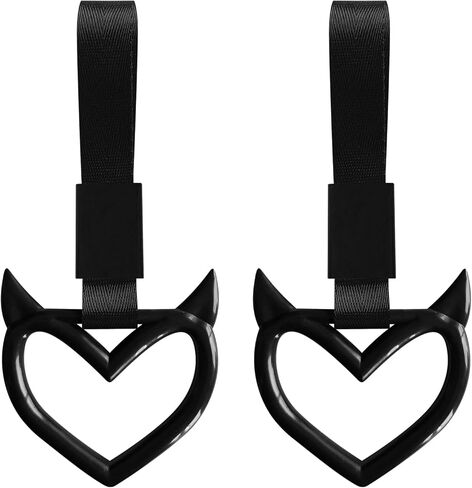 2PCS Heart Handle Keychains, Car Handle Strap, Auto Rear Bumper Warning Drift Charm Rings, Car Interior Exterior Decoration Devil Heart Hanging Rings Universal for Train Bus Subway (Yellow) in Saudi Arabia