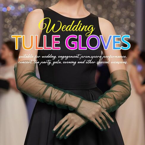 CASDRE Long Tulle Gloves Elbow Length Bridal Arm Sleeves Prom Halloween Costume Sheer Gloves for Women in Kuwait