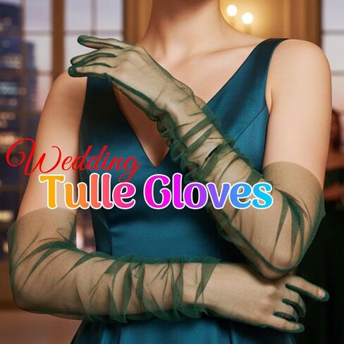 CASDRE Long Tulle Gloves Elbow Length Bridal Arm Sleeves Prom Halloween Costume Sheer Gloves for Women in Kuwait