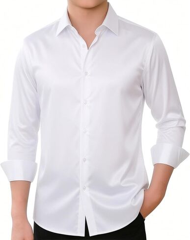Hi-Tie Boys Satin Long Sleeve Dress Shirt Luxrury Regular Fit Formal Wedding Party Button Down Shirt for Kids in Saudi Arabia