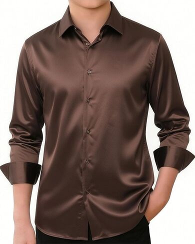 Hi-Tie Boys Satin Long Sleeve Dress Shirt Luxrury Regular Fit Formal Wedding Party Button Down Shirt for Kids in Saudi Arabia