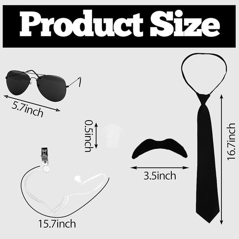 CURASA Black Agent Costume for Men Secret Service Costume Set Spy Costume Accessories for Halloween Men Women Black Sunglass Costume Outfit in Kuwait