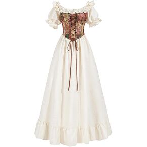 FCCAM Corset Renaissance Dress Women Victorian Dresses Short Sleeve Floral Lace Up Medieval Costume in Kuwait