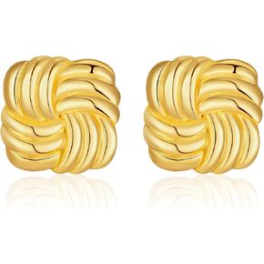 Gold Statement Earrings for Women Trendy Chunky Gold Earrings Geometric Earrings Wings Feather Textured Earrings Square Shell Textured Stud Earrings Fashion Jewelry in Kuwait