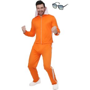 Halloween Men's Costume Orange Sports Suit Jacket Sportswear Suit with Glasses for Halloween Cosplay Party in Kuwait