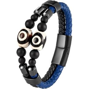 Mens Leather Bracelet Black Onyx Protection Healing Stone Bead Bracelet for Men Stainless Steel Evil Eye Clasp Cuff Bracelets Jewelry in Kuwait