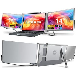 موسع شاشة الكمبيوتر المحمول الثلاثي مقاس 14 بوصة، التوصيل والتشغيل، موسع شاشة الكمبيوتر المحمول FHD 1080P IPS، شاشة محمولة ثلاثية، شاشة محمولة HDMI/USB-C لأجهزة الكمبيوتر المحمول مقاس 13.5 بوصة - 16.5 بوصة - S1 رمادي in Kuwait