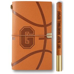 InnoBeta Basketball Gifts for Women Men Teens, Basketball Journal and Pen Vegan Leather Refillable Notebook, Sketchbook, Travel Diary, 7.8x5 Inches, Initial J in Kuwait