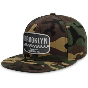Flatbill Snapback Basketball Cap for Men and Women, Classic Cotton Sports Hat - Brooklyn - Wood Camo in Saudi Arabia
