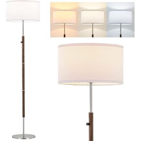 مصباح أرضي قابل للتعتيم من ELYONA مصنوع من خشب الجوز والنيكل المصقول ومصباح قائم في منتصف القرن الحديث مع غطاء من القماش الأبيض ومفتاح دوار لغرفة المعيشة وغرفة النوم والمكتب، يتضمن لمبة LED in Kuwait