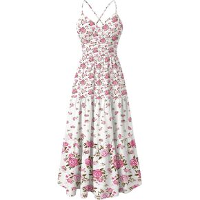 فستان نسائي طويل من Sunny Spirit موضة 2026 لربيع وصيف 2026 فستان صيفي بوهو فلوي بحمالات رفيعة وفتحة رقبة على شكل V فساتين طويلة متدرجة in Kuwait