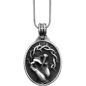 باي سيلفر ستون - قلادة يد يسوع للرجال باللون الفضي، قلادة فريدة من نوعها منقوش عليها المسيح المقدس in Kuwait