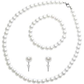 3PCS Pearl Jewelry Set for Women, Faux Pearl Necklace Bracelet Earrings Set, Round Pearl Costume Accessories for Brides Wedding Gift in Kuwait