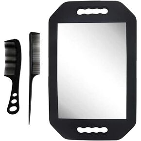 Handle Mirror – Large Hand held Mirror with Comb Set,Barber Mirrors Handheld,Salon Hand Mirrors - Barbershop Hair Salon Equipment Hairstylist and Barber Accessories in Kuwait