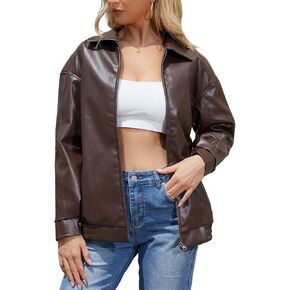 hibshaby Women's Faux Leather Jacket Oversized Moto Biker Coat 2025 Fall Winter Fashion Outfits Trendy Outerwear in Kuwait