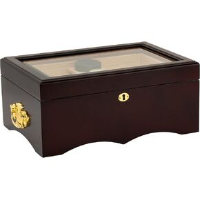 Desktop Humidor, Capri Elegant, Tempered Glasstop, Spanish Cedar Divider, Brass Ring Glass Hygrometer, Holds 25 to 50 Cigars in Saudi Arabia