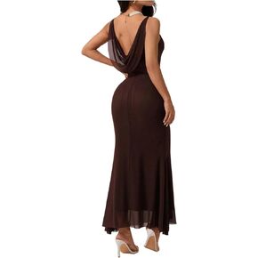 Floerns Women's Elegant Draped Backless Maxi Dress Mesh Fishtail Bodycon Date Night Dress in Kuwait