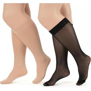 2 أزواج جوارب عالية للركبة للنساء حجم كبير جوارب عالية للركبة من النايلون للنساء جوارب خرطوم 15D جوارب من النيلون الشفاف للنساء in Kuwait